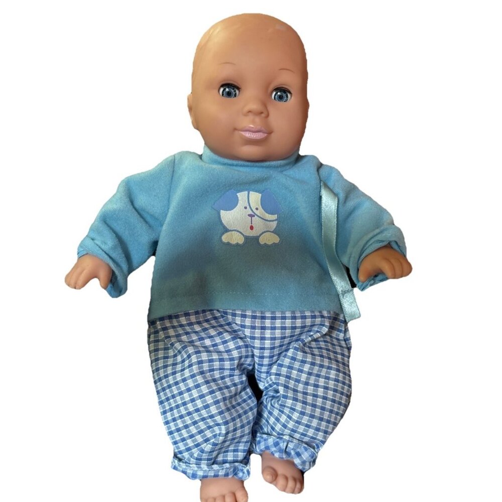 You‎ & Me Baby Boy Doll Blue Gingham Puppy Outfit Sleep Eyes Toys R Us Geoffrey